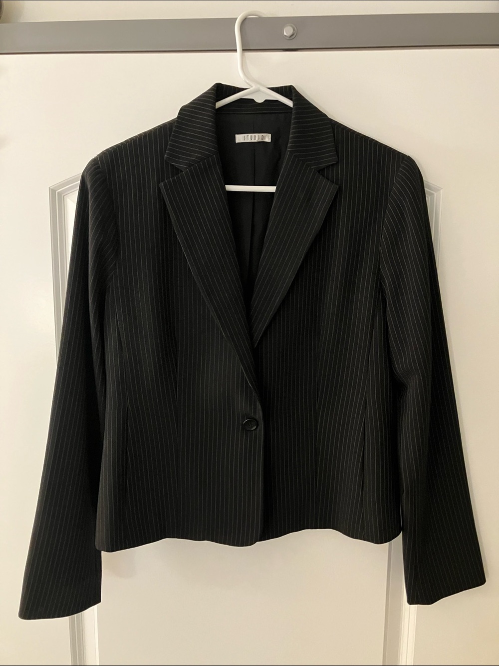 Max Studio Black Pinstripe Tailored Single-Button Blazer